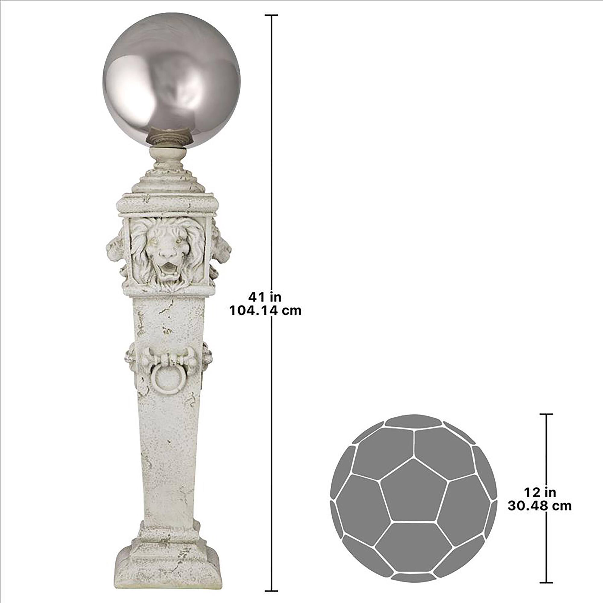 Design Toscano Lion Head Gazing Globe Garden Pillar Statue